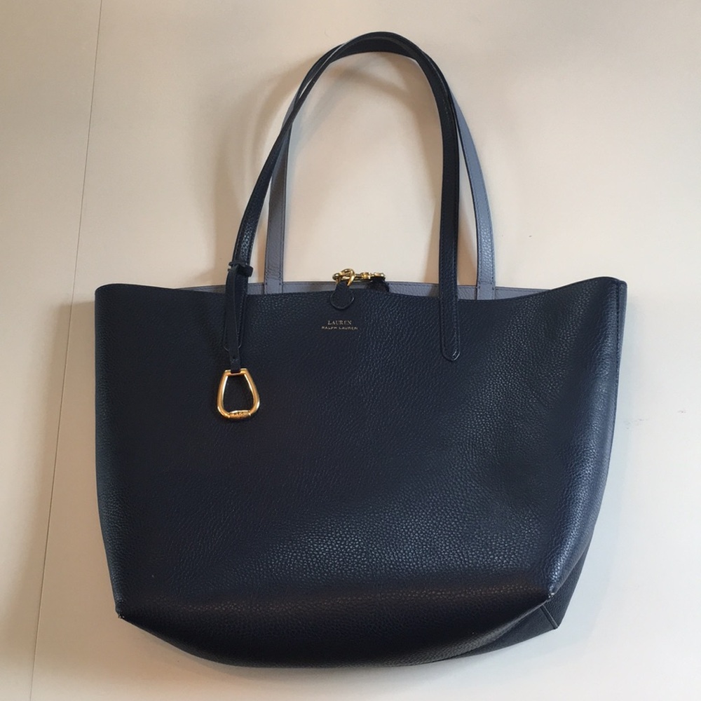 Lauren Blue Leather Tote with Equestrian Hardware